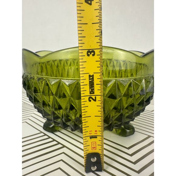 Vintage Indiana Diamond Point Green Glass Dish - Picture 2 of 5